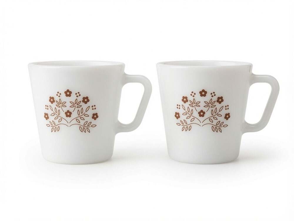Vintage Pyrex Summer Impressions Milk Glass Coffee Mugs, Set of 2